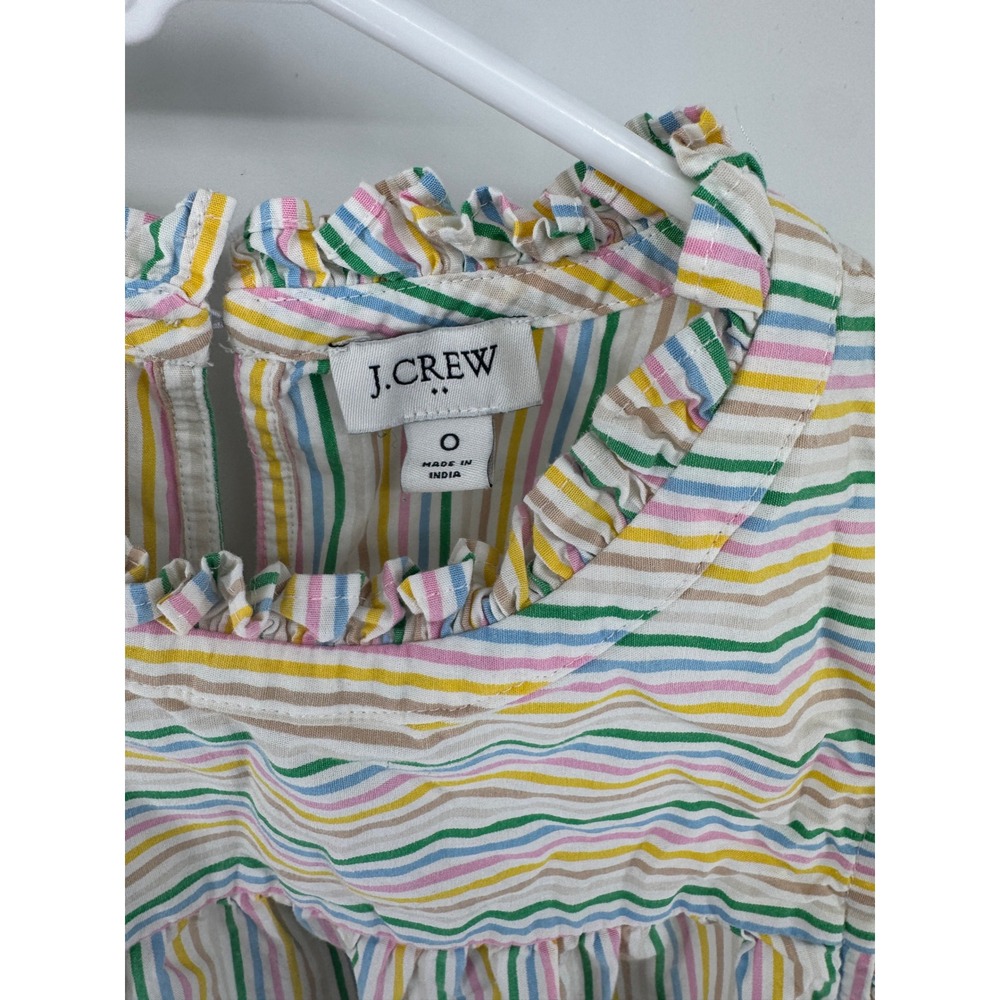J.Crew Womens Ruffle Neck Sleeveless Striped Cotton Blouse Multi Color Size 0 - Picture 3 of 5